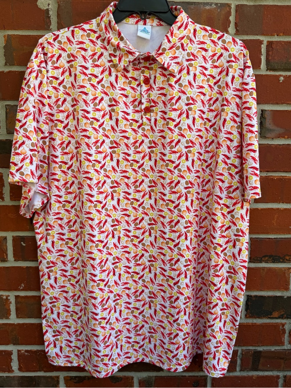 Delta Jax Men’s 3XL All Over Crawfish Boil Print Short-Sleeve Golf Polo Shirt P2